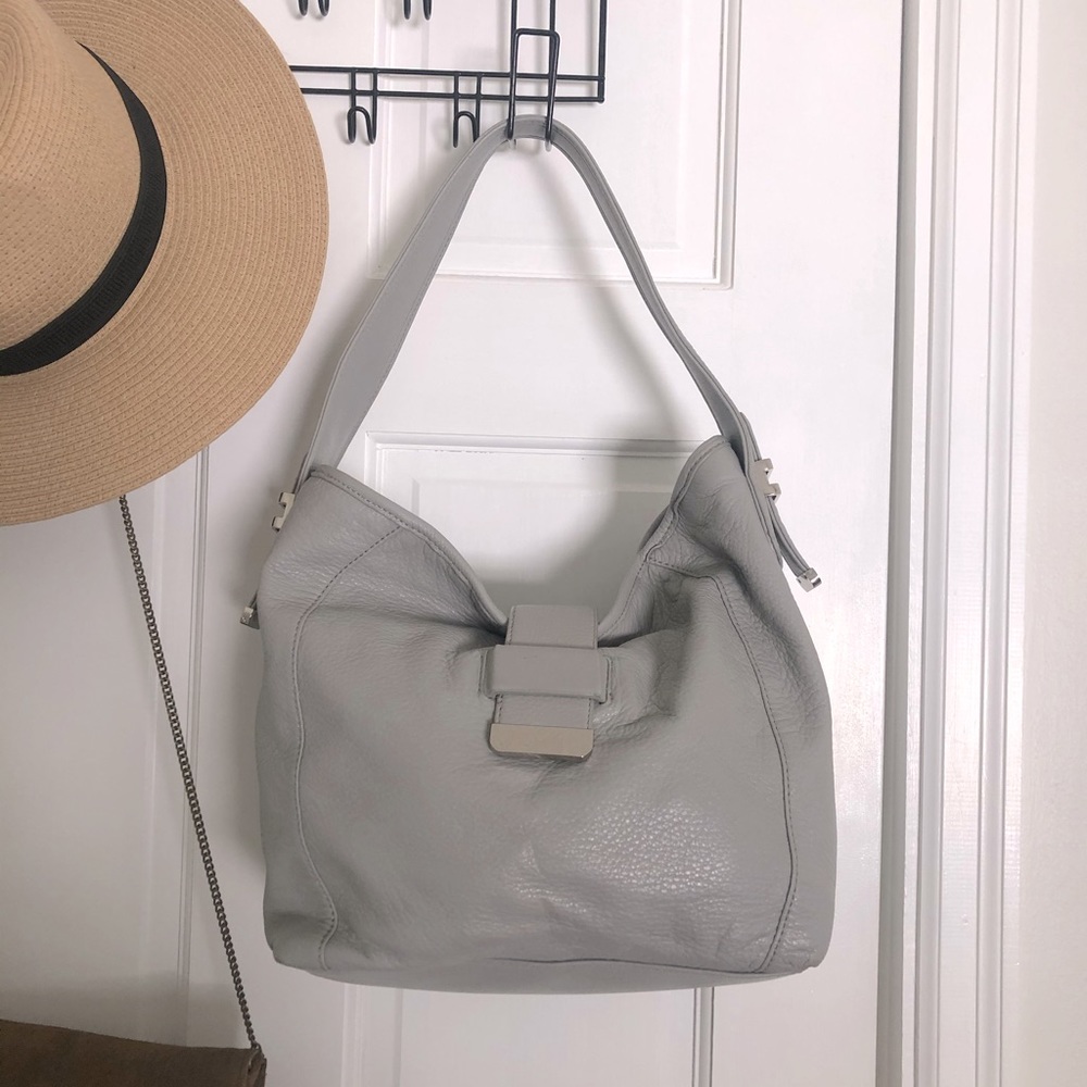 Gray Leather Slouch Bag